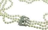 Kenneth Jay Lane-3 ROW PEARL NECKLACE PAVE CRYSTAL BUCKLE CLOSURE (Necklace), white