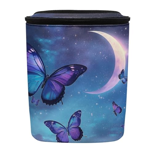 Image of Talayituse Butterfly Moon Cloud Galaxy Print Car Trash Can with Lid, Leak Proof Auto Trash Bag Hanging Vehicle Garbage Can Multipurpose Storage Container for Back Seat Road Trip