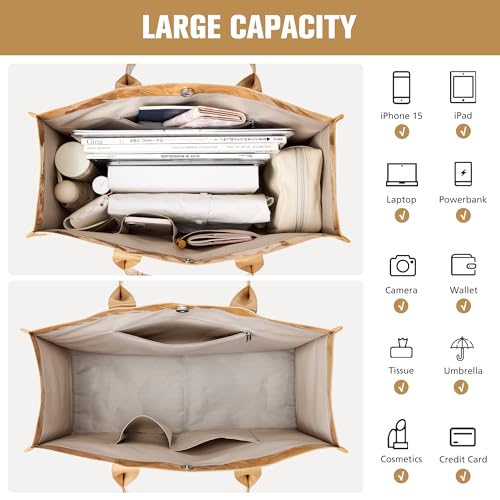 KALIDI PVC Tote Bag Women’s Kraft Paper Work Handbags Purses with Top Handle4