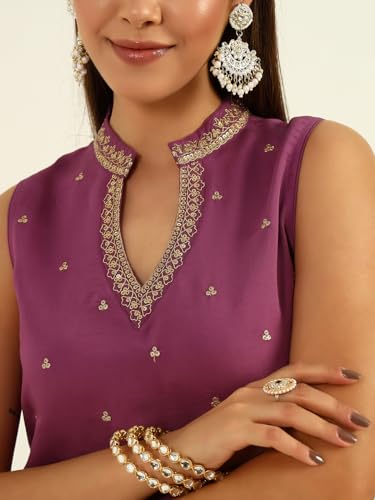 Image of FIORRA Women's Lavender Viscose Chanderi Straight Kurta with Palazzo and Dupatta