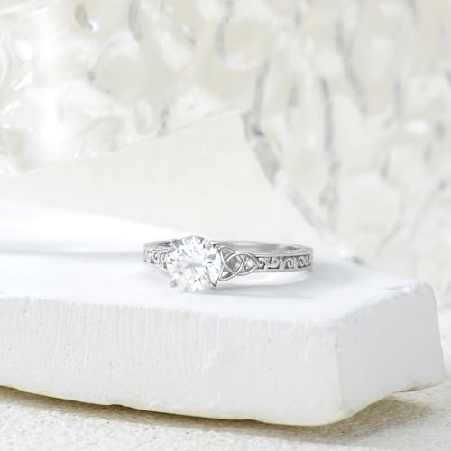 Celtic Knot Engagement Rings for Women Center 1CT Round Cut Moissanite Ring Platinum Plated Silver Vintage Moissanite Engagement Ring for Her3