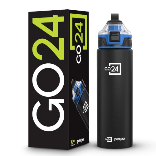Image of Go24 pexpo Arctic 900 ISI Certified Stainless Steel Fridge /Sipper Water Bottle - 800ml | Flip Top Cap | Single Wall | For Gym, School, Trekking, Sports | for Men, Women and Kids -Knight Black