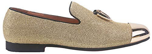 ELANROMAN Men's Loafers Leather Gold Tassel & Cap Toe Buckle Penny Party Wedding Prom Shoes3