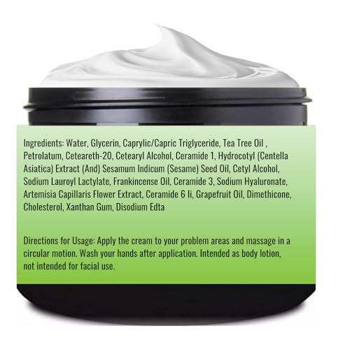 Image of Essentially KateS Tea Tree 2.5% Body Cream Massage Lotions 4 oz, Infused with Centella Asiatica and Frankicensae Oil - Soothing, Hydrating, and Revitalizing - Fights Sore Muscle and Stiffness.