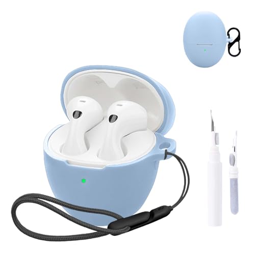 for Huawei FreeBuds 6 Case Cover,NOUKAJU Earphone Protective Cover(with Carabiner + Lanyard + Cleaning Pen) Drop-Proof,Scratch-Proof,Shock-Proof,Case for Huawei FreeBuds 6(Sky-Blue)