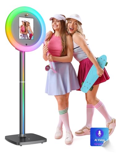Portable Photo Booth for iPad 10.2in 10.9in 11in, Software Remote Control RGB Light Ring Music Sync, Selfie Photobooth Shell Machine for Parties Rental (Q1)