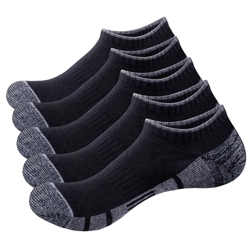 Men's Ankle Socks Cushioned Running Socks Breathable Anti-Odor Low Cut Athletic Socks For Men, 5 Pairs/Box