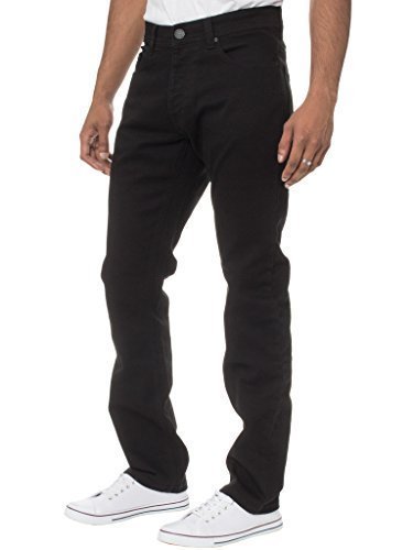 Enzo Mens Classic Straight Leg Regular Fit Twill Denim Jeans 40W x 30L Black