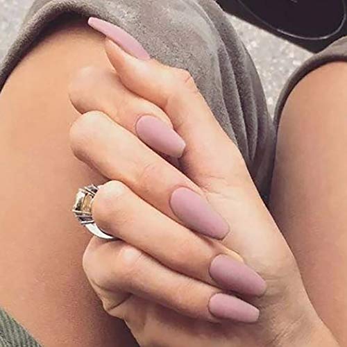 Brishow Cercueil faux ongles, mat ballerine faux ongles, couleur pure acrylique presse sur ongles 24 pièces pour femmes et filles (Nu) Cover