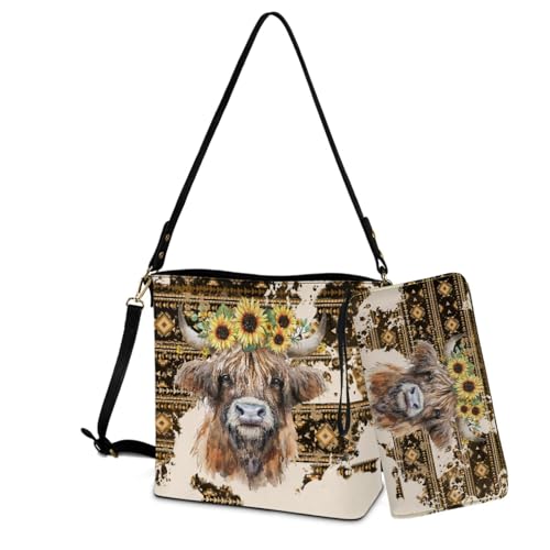 Image of Bucket Crossbody Bag Set for Women Lady, Leather Purse and Wallet Set Large Bucket Bag with Wallet