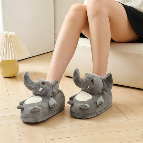 Image of Fluffy Hippo & Elephant Slippers - Oversized Warm House Slippers for Adults | Non-Slip Soft-Sole Indoor Slippers