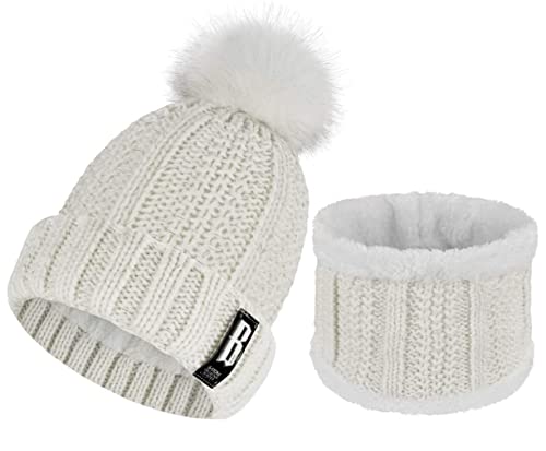 Yuson Girl Cappello Donna Invernale Berretti e Sciarpe Donna con Sciarpa Donna Berretti in Maglia(Bianco)