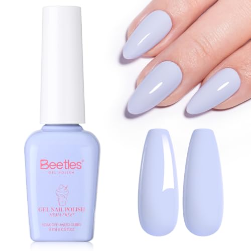 Image of Beetles Blue Gel Nail Polish - Taste of Summer Blueberry Smoothie Pastel Blue Gel Polish, Same Color Same Bottle, Soak Off UV LED Lamp Pastel Nails Art, Long-Lasting Manicure Salon DIY Summer Nails