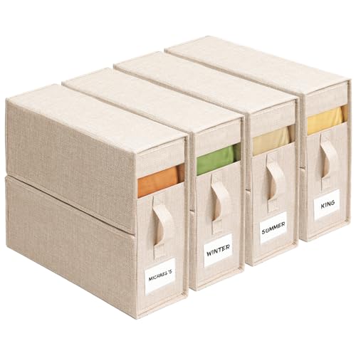 4 Pack Sheet Storage Box (King & Queen Size) with handle Foldable Sheet Set Organizer for Closet Sheet Organizer for Blanket Coverlet and Towel Beige