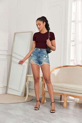 Cute Short Sleeve Tank Tops Bodysuit for Women Crew Neck Casual 2025 Summer Tops4