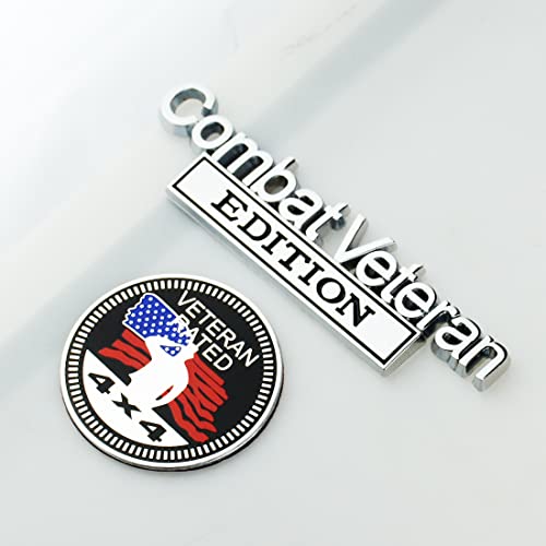 Image of Set of 2 Combat Veteran Edition & 4x4 Rated Metal Automotive Emblem 3D Decal Badge Nameplate for Universal car Truck (Chrome Black)