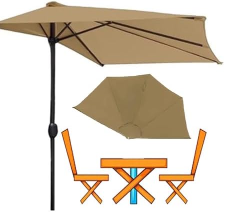 9ft Half Patio Umbrella Replacement Canopy - 5 Ribs Wall-Mounted Outdoor Cover, Ideal for Balcony & Market Tables, Durable & UV-Resistant Small Canopy