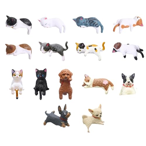 Shgxjjnb 15 Pack Mini Cat Desk Figurines Mini Dog Desk Figurines Computer Monitor Decor for Rearview Mirror Desk Decorations Funny Car Present Interior Decors