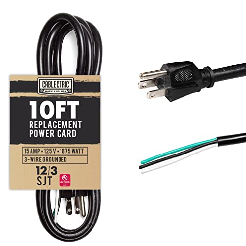 Image of 12 AWG Replacement Power Cord, 10 Ft - Open End, NEMA 5-15P Plug