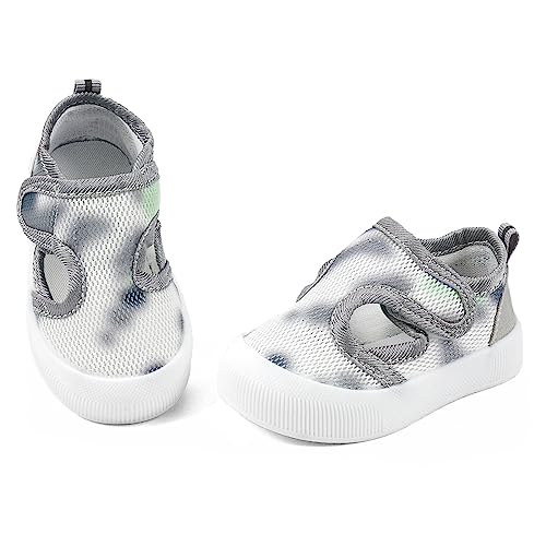 OAISNIT Baby Boy Girl Sandals Lightwight Breathable Summer Mesh Sneakers Non-Slip Toddler First Walking Shoes 6 12 18 24 Months(12-18 Months, B-Grey)