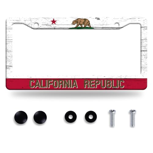 California State Flag License Plate Frame Vintage Flag License Plate Funny License Plate Holder Stainless Steel Accessories Cars Decoration with Screws Fits Standard Vehicles Size 12.3
