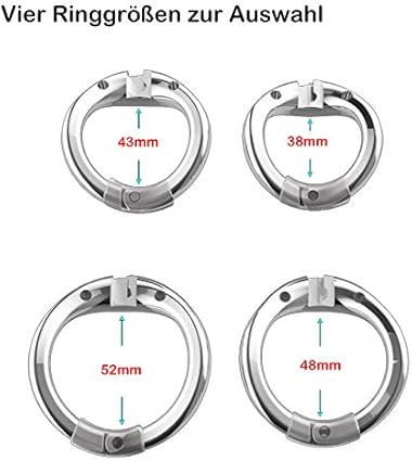 Cinturón de castidad de acero inoxidable Jaula de pene de metal Anillo de pene que se puede abrir con dos tapas de jaula extraíbles Anillo de testículo de castidad Jaula de castidad(Durchmesser: 38 mm
