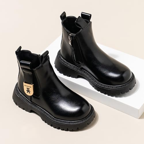 IWIHMIV Toddler Girls Short Boots Girls Thick Sole Ankle Boots Non Slip Leather Riding Shoes with Side Zipper3