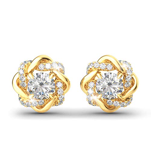 Image of Jeulia Flower Rose Gold Plated Earrings 925 Sterling Silver Cushion Cut Cubic Zirconia Stud Earrings for Women