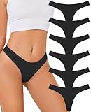 Sunm Boutique Cotton Thongs for Women, No Show Underwear for Women Pack, Sexy Low Rise Ladies Panties (6 Pack, Small, Black)