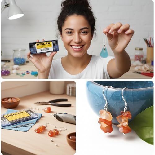 Drilax Diamond Drill Bits for Stone – 30-Piece Set (1mm, 2mm, 3mm) for Glass, Gemstones & Jewelry – 1/8-Inch Shank Compatible with Dremel Rotary Tools – Jewelry Making Supplies & Lapidary Kit