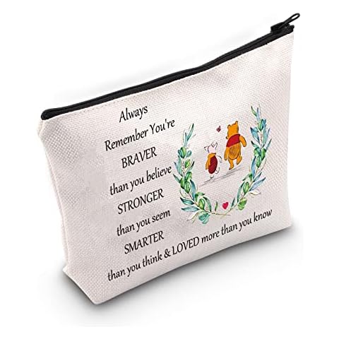 LEVLO Friendship Cosmetic Make up Bag Friend Gift Friendship You Are Braver Stronger Smarter Than You Think Makeup Zipper Pouch Bag For Women Girls, Winnie Bag, Cosmetic Bag Cover