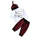 BiggerStore Infant Newborn Baby Boy Girl Long Sleeve Bear Romper+Plaid Long Pants+Hat Outfits Clothes Set (0-3 Months, White+Red)