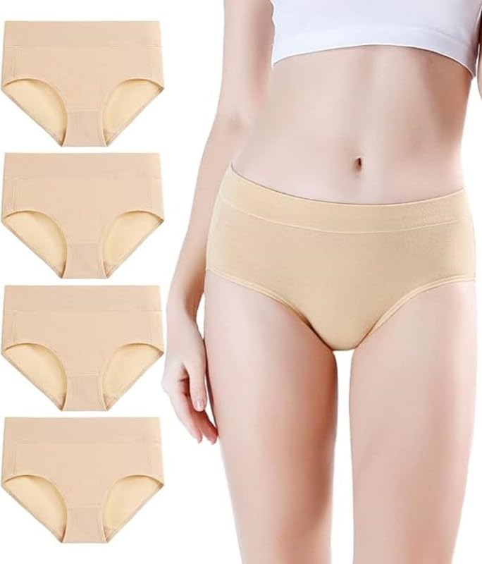 Image of DIVING DEEP Women's Cotton Underwear, Mid Waist Full Coverage Underpants, Post Partum Briefs Panties for Women Multipack-4