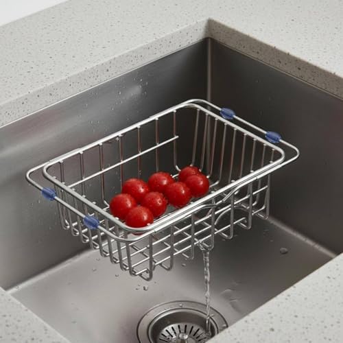 Baoblaze Drain Basket Expandable Sink Rack Dish, Silver, Natural Color - Retractable, Large - 5