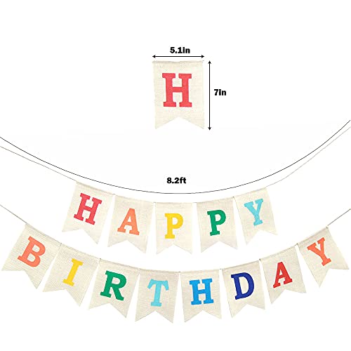 Colorful Happy Birthday Burlap Banner, Assembled Durable Happy Birthday Sign Birthday Party Decorations For Women Girl #TOP6