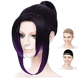 CaseEden コスプレ ウィッグ 結い上げ ポニーテール 耐熱 黒髪 ブラック パープル ウィッグネット2個セット