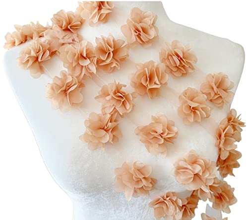 PEPPERLONELY 20PC Chiffon Lace Flower Embroidered Lace Edge Trim Ribbon, Flower Width 2 Inches, Champagne - Thumbnail 2