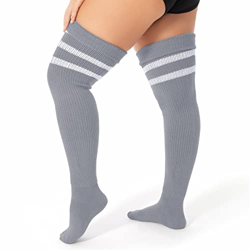 Littleforbig Plus Size Thigh High Long Striped Cable Knitted Stockings - Main Image