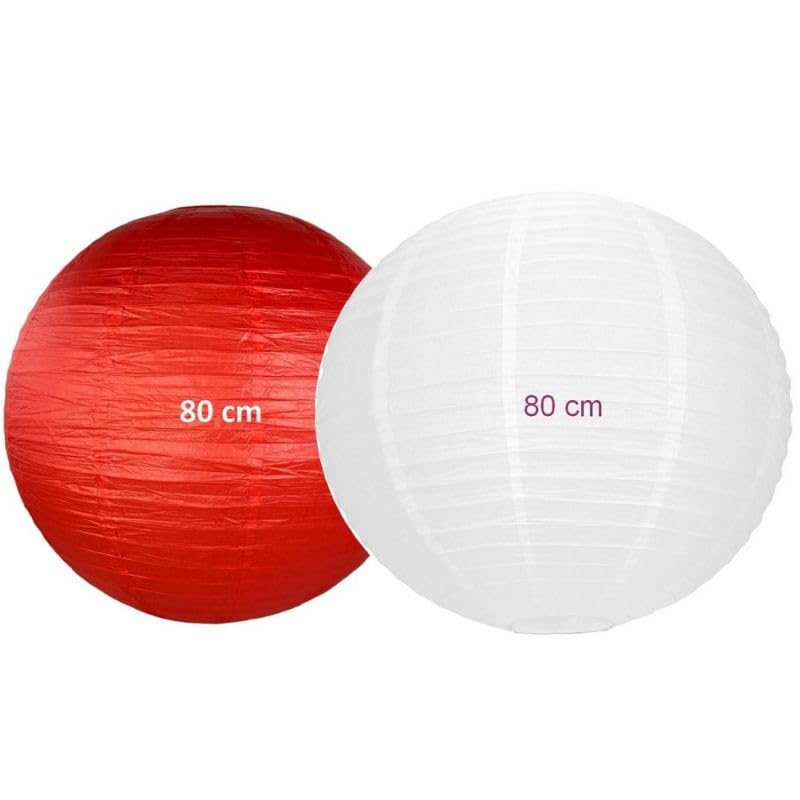 2 Maxi-Lampions, große Kugeln, Weiß und Rot, Durchmesser 80 cm, japanische Laterne, Deko für Hochzeit, Valentinstag