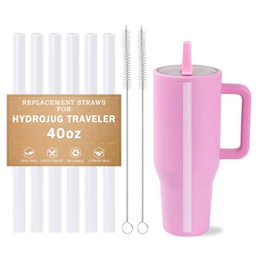 Image of LUCKINEE 6pcs Replacement Straws for HydroJug Traveler Bottle 40oz | 8.27 Inch Long Reusable Straws, Plastic Drinking Straws for HydroJug Bottle, with 2Pcs Cleaning Brushes, BPA Free