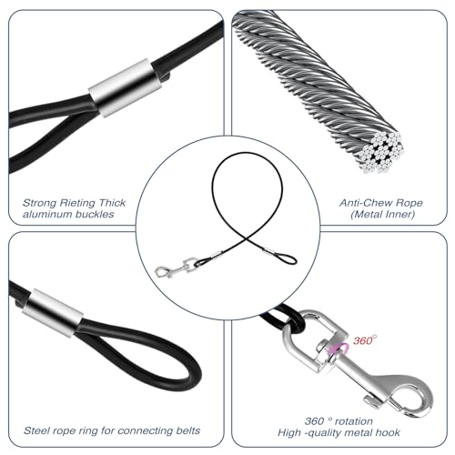 image for KALIONE 2 Pack Chew Proof Dog Leash Extension Metal Cable Lead, Heavy 