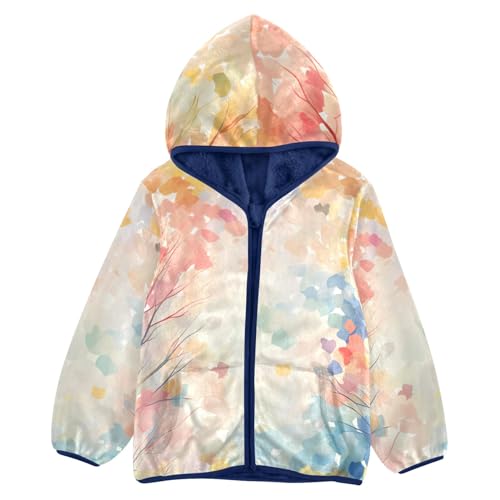 Boys Girls Fleece Jacket Pastel Shades Trees Pattern Kids Warm Hooded Outwear Coat