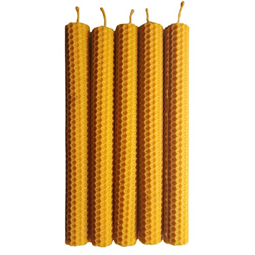 5 PCS - Velas de Miel de Abeja para Rituales 100% Natural Española Cera Pura - Hechas a Mano - Origen España - SIN PARAFINA (Pack 5, 20 cm x 2 cm aproximadamente)