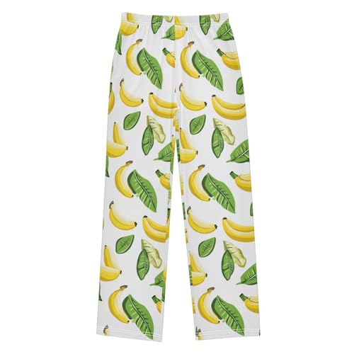 Bananas Green Leaves Boys Pants Girl Sleep Pants Long Trousers Elastic Waist Lounge Bottoms S