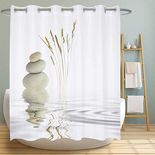 Spa Rock Scenic Ringless Zen Bamboo Shower Curtain Heavy Weighted Bathroom Curtains Waterproof Polyester Fabric Bathroom Art Decor Set 72X72 Inches #TOP3