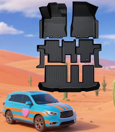 Landrol Car Floor Mats Replacement for Infinit QX60 7 Seat 2014 2020 Custom Fit Odorless Carpets Durable Rubber All Weather Protection Liners black