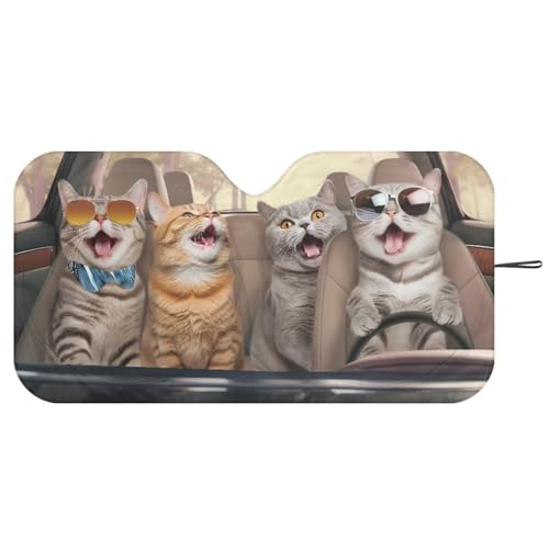 Image of Windshield Sunshade Sun Shade Blocks UV Rays Shade Cat Animal Driving Heat Shield Universal Fit Most Cars Women Men Sun Heat UV Rays Visor Protector 66.53 in *34.44 in