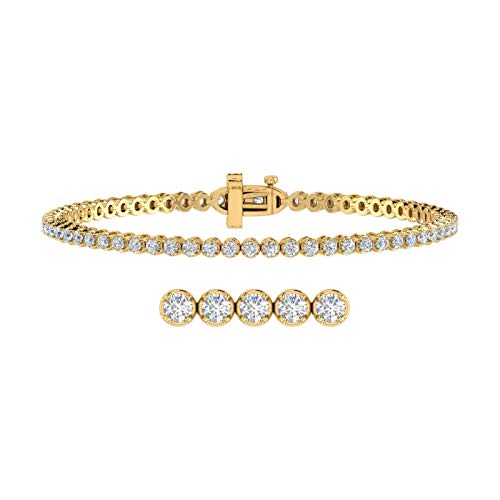 Image of 1 to 6 Carat Prong Set Round Cut Natural Diamond Tennis Bracelet for Women in 14K Gold (7 Inch) (I1-I2 Clarity)