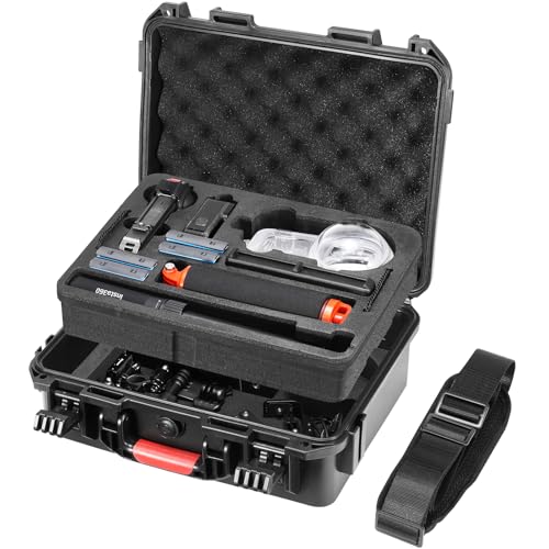 AMAZEAR Hard Case for Insta360 X5 X4 Air Accessories, Insta 360 X5 Waterproof Protective Carrying Case with Shoulder Strap for Diving Kit, Bullet Time Handle 2.0, Selfie Stick with Tripod, Black