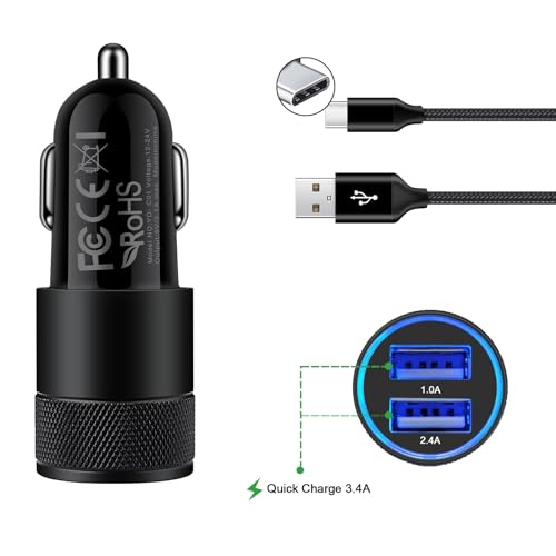USB Type C Car Charger, Dual Port Car Adapter with 6ft Fast Charge USB C Cable for Samsung Galaxy S24 S23 S22 S21 S20 S10 A15 A14 A54,LG Stylo 6 5 4,Google Pixel 8 Pro 7 7a 6a 6 5 4 4XL, Moto G Stylus - Thumbnail 4